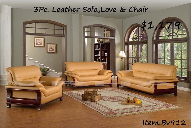3pc Modern Look Leather Sofa Set In, Light Brown Leather Sofa Set