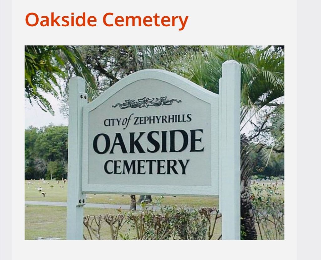 Oakside Cemetery Plot w/Headstone included Zephyrhills Community