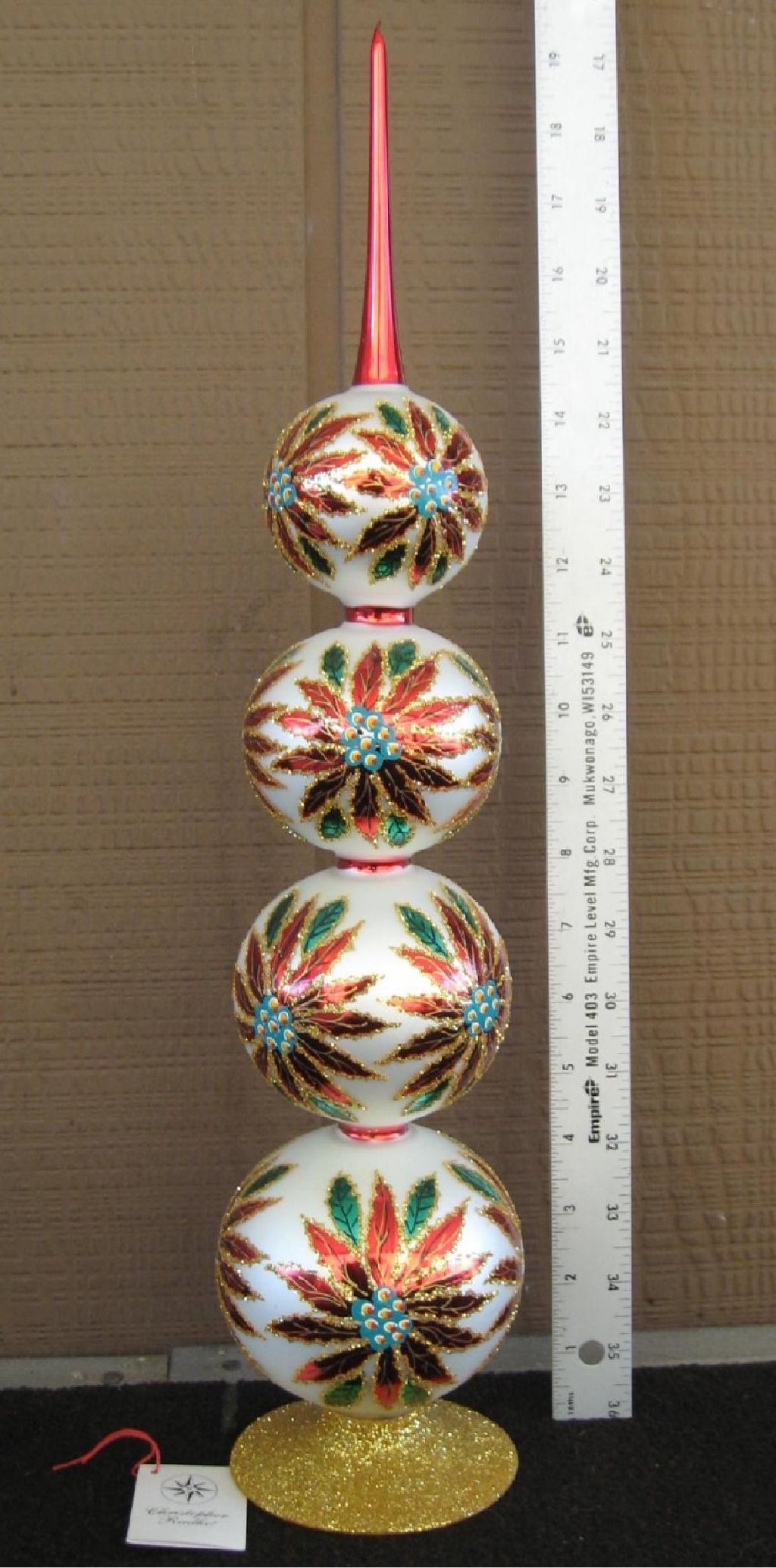 Christopher Radko Standing Finial Tree Topper Poinsettias