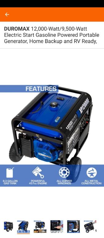 DUROMAX 12,000w/9,500w Electric Start Portable Generator