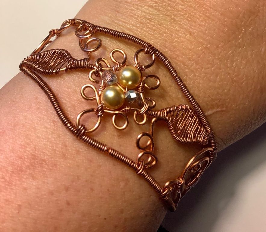 Copper Cuff Bracelet with Swarovski Pearls