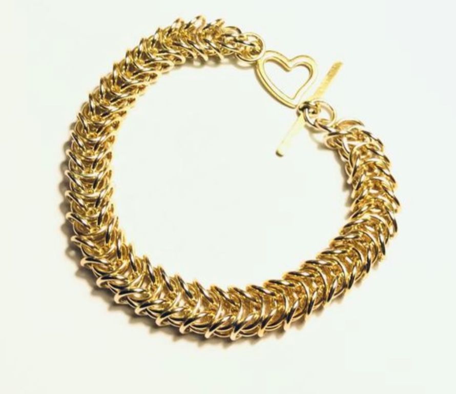 Gold Chain Bracelet with Heart Toggle Clasp
