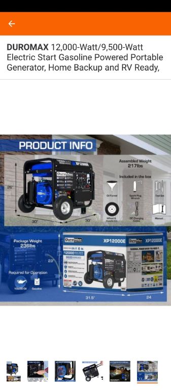 DUROMAX 12,000w/9,500w Electric Start Portable Generator