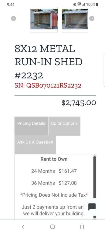 8x12 run in shed loafing shed