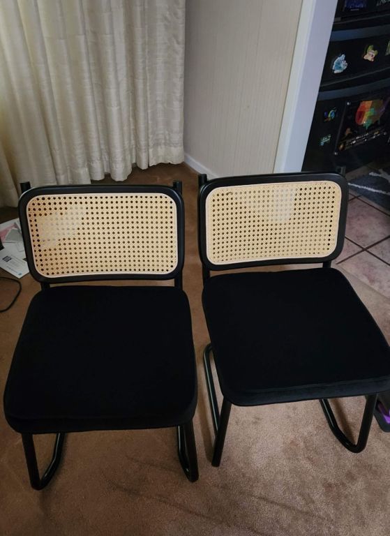 Rattan Dining Chairs Set of 2, Mid Century Modern Dining Chair, Upholstered Velvet Accent