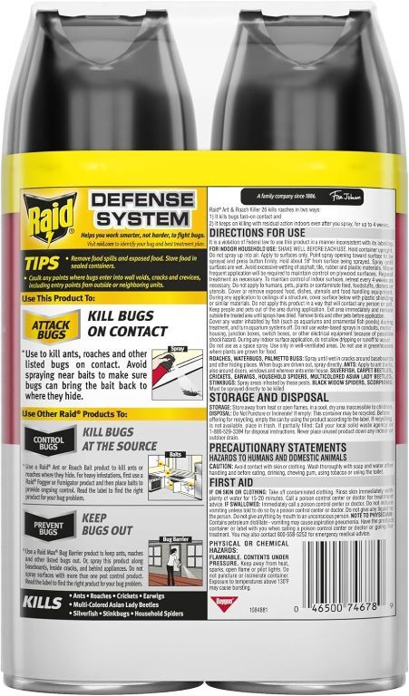 New, Raid Ant & Roach Defense System Spray, Fragrance-Free, Pack Of 2, 2 Available