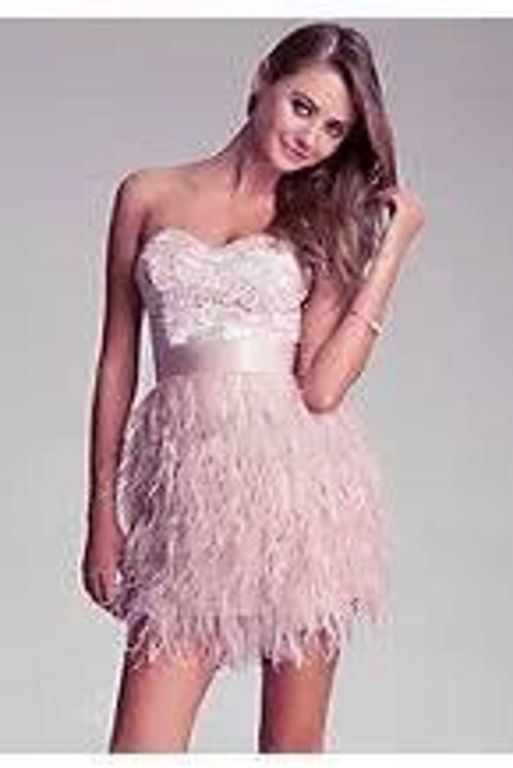 New BeBe Isis Lace Feather Dress (Rose Dust Color)