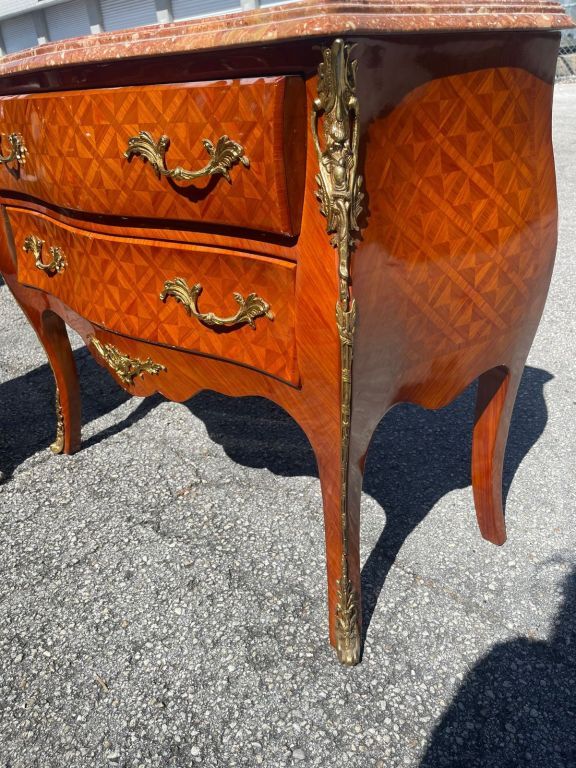 Set of 2 FRENCH Louis XV Style MARBLE Bronze Mounted COMMODE Chest Antique XV