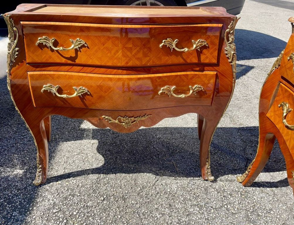 Set of 2 FRENCH Louis XV Style MARBLE Bronze Mounted COMMODE Chest Antique XV