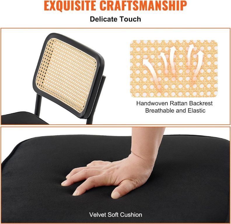 Rattan Dining Chairs Set of 2, Mid Century Modern Dining Chair, Upholstered Velvet Accent