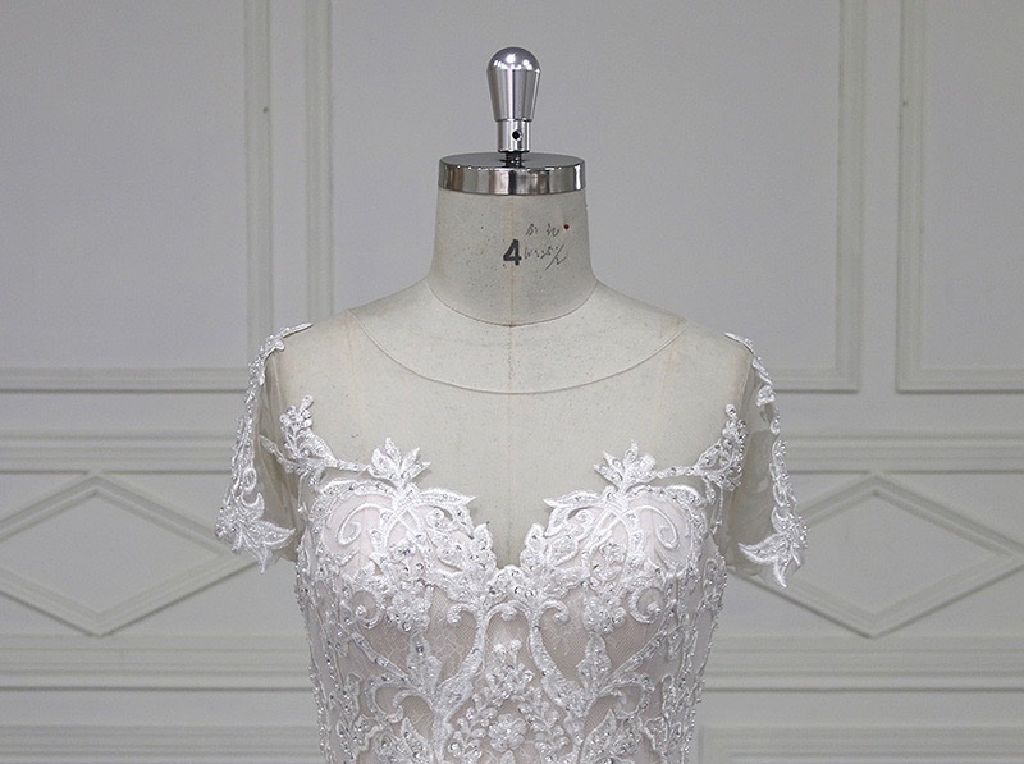 Tonya’s A Line Lace Cap Sleeve Wedding Gown