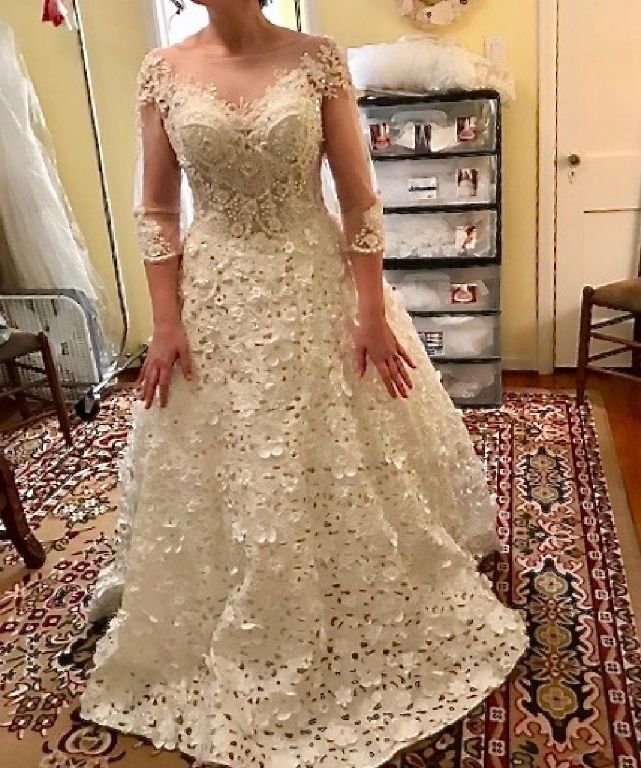 Farrah's A Line Lace Beading Wedding Gown 3 Foot Train Size 16