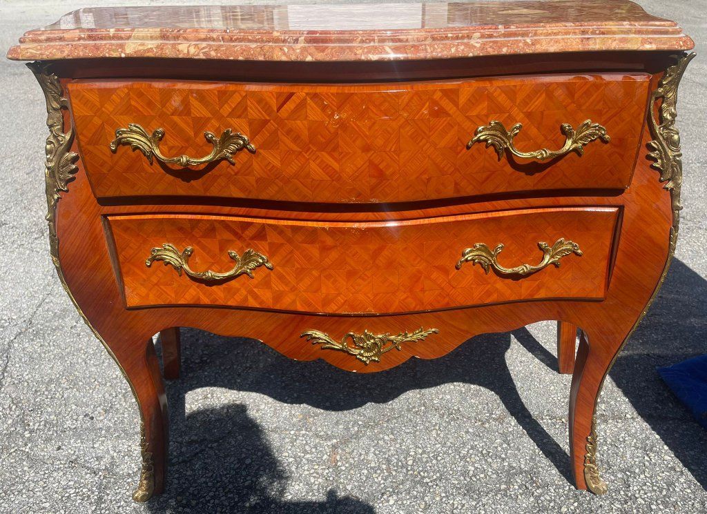 Set of 2 FRENCH Louis XV Style MARBLE Bronze Mounted COMMODE Chest Antique XV