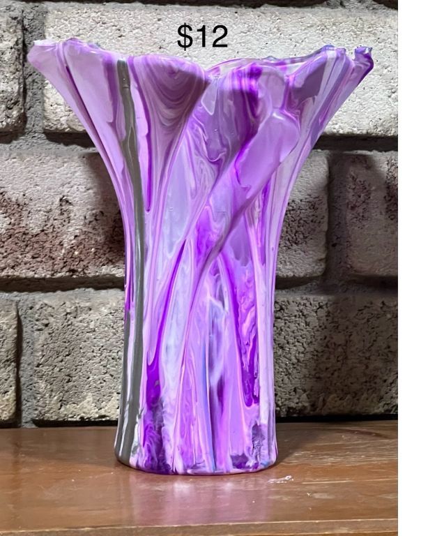Acrylic paint poured flower vase