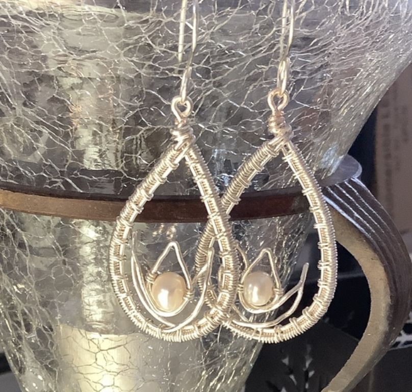 Silver Teardrop Lotus Earrings with Pearl