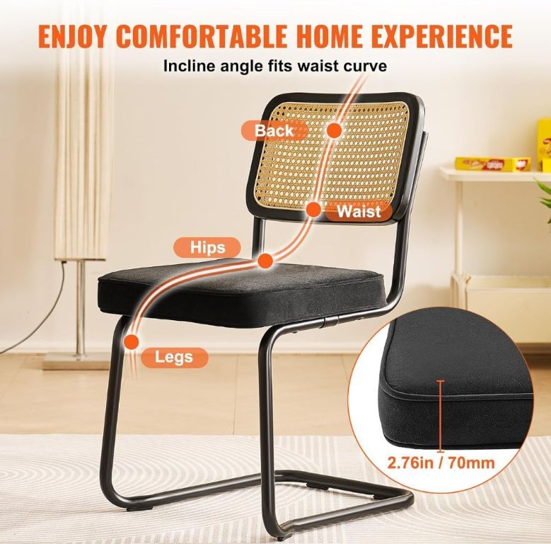 Rattan Dining Chairs Set of 2, Mid Century Modern Dining Chair, Upholstered Velvet Accent