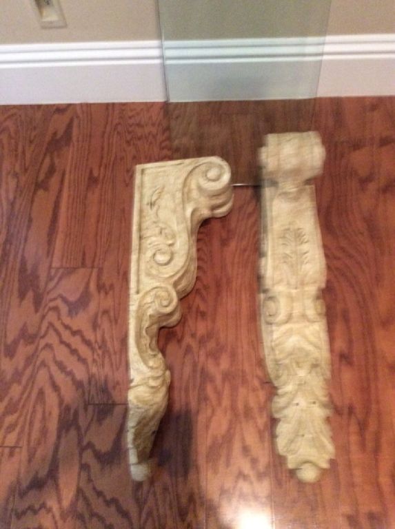 2 solid wood corbels  plus glass shelf