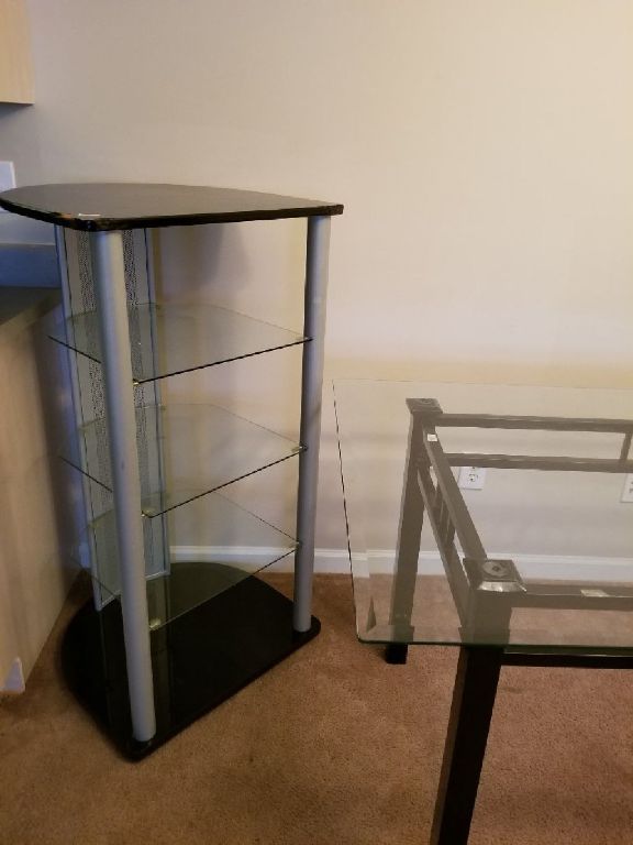 Glass Table with chairs and matching entertainment centers
