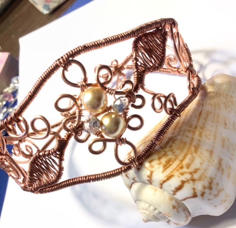 Copper Cuff Bracelet with Swarovski Pearls