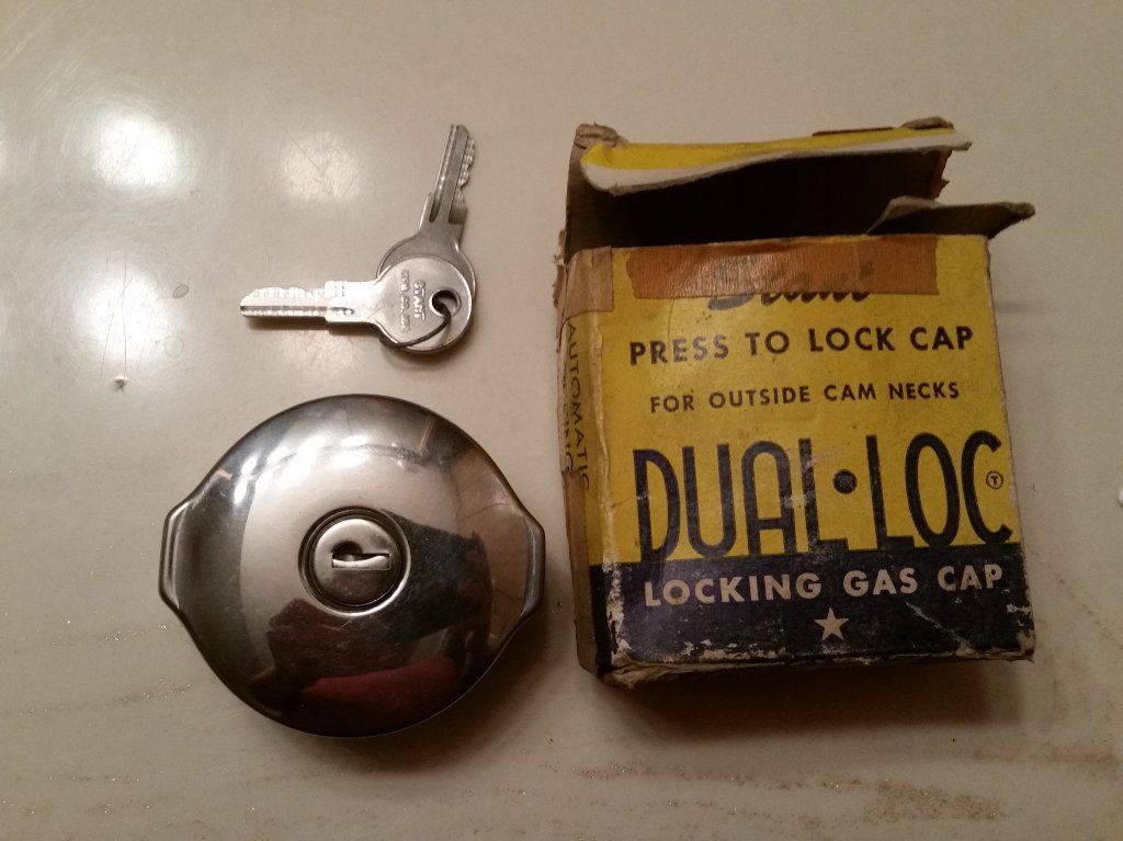 NOS G82 Chrome Locking Fuel Gas Cap Chevrolet Nash Cadillac Packard Hudson NEW