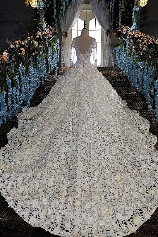 Farrah's A Line Lace Beading Wedding Gown 3 Foot Train Size 16