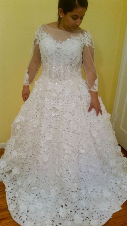 Farrah's A Line Lace Beading Wedding Gown 3 Foot Train Size 16