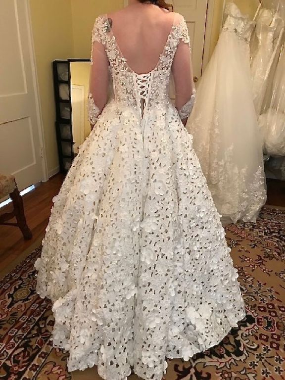 Farrah's A Line Lace Beading Wedding Gown 3 Foot Train Size 16