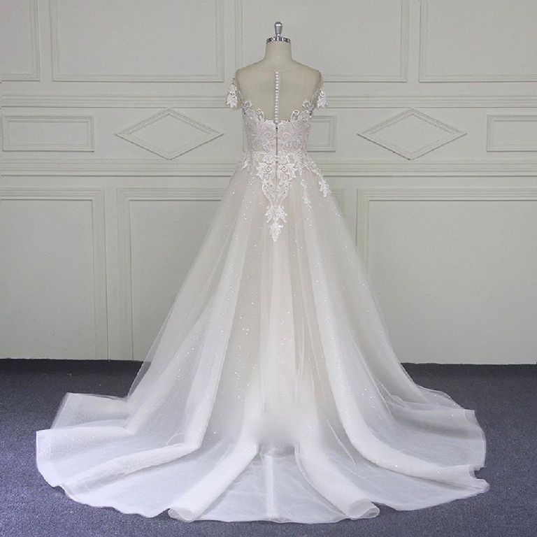 Tonya’s A Line Lace Cap Sleeve Wedding Gown