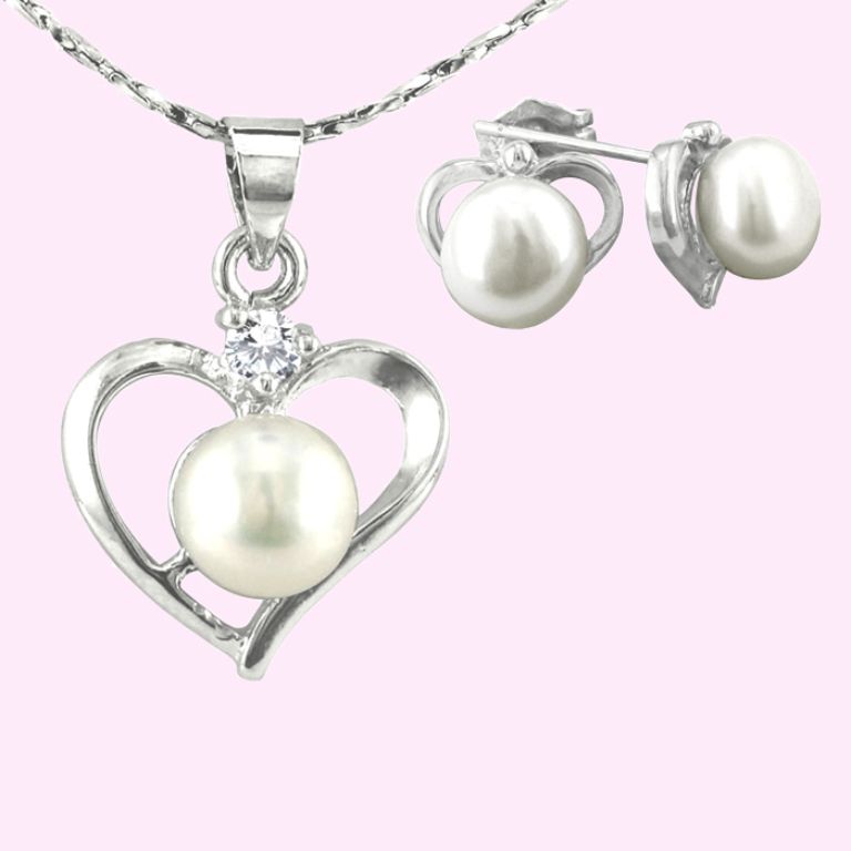 Pearl Pendant and Earrings + Free shipping