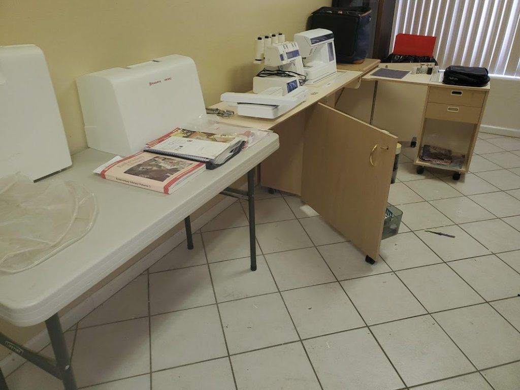 Viking Designer 1 Package Sewing and Embroidery 1000L Embroidery Attachment Koala Cabinet And More