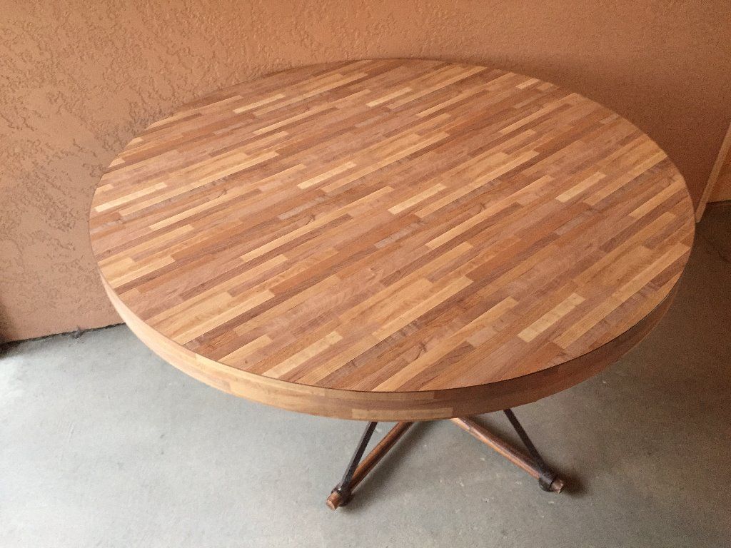Round Butcher Block/ Iron Table