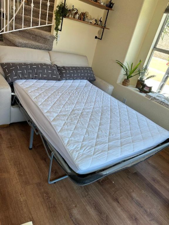 Sofa sleeper near new - full grain leather, queen mattress