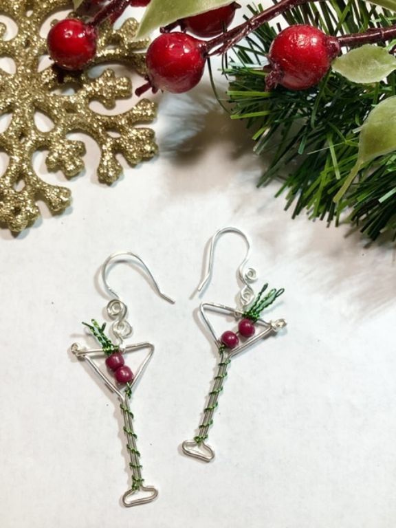 Cranberry Martini Christmas Earrings