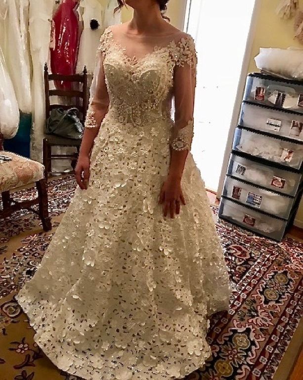 Farrah's A Line Lace Beading Wedding Gown 3 Foot Train Size 16