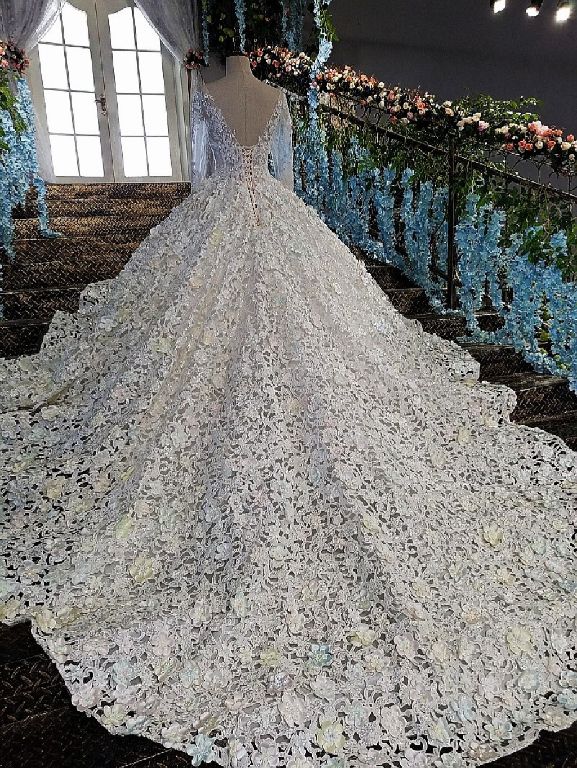 Farrah's A Line Lace Beading Wedding Gown 3 Foot Train Size 16