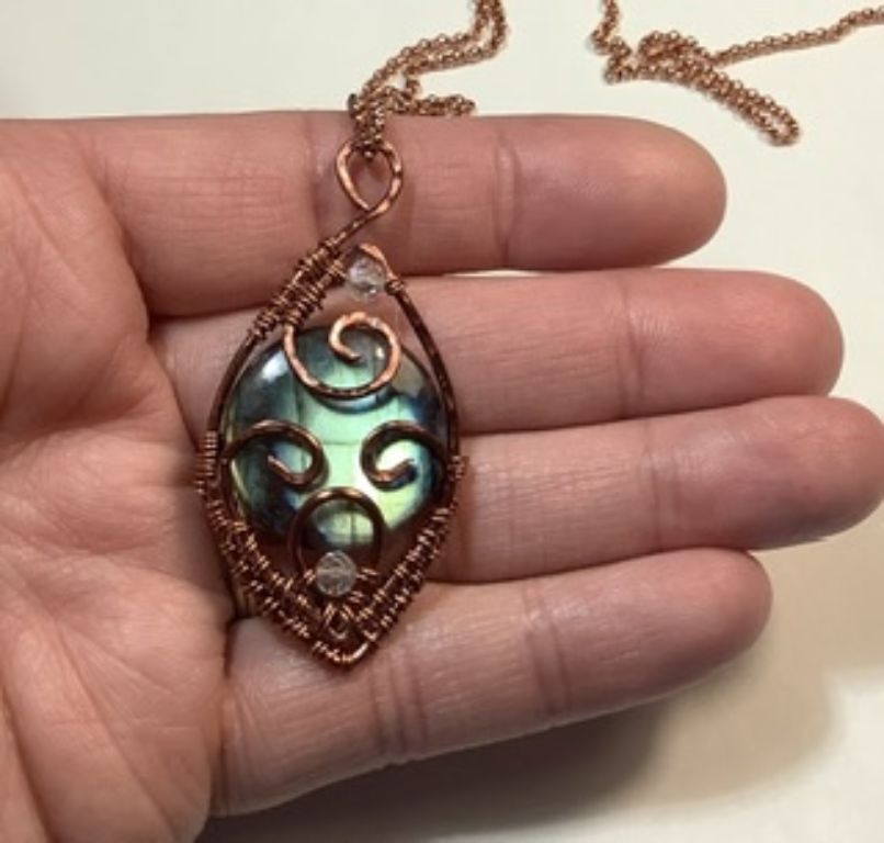 Copper Wire Wrapped Labradorite Pendant