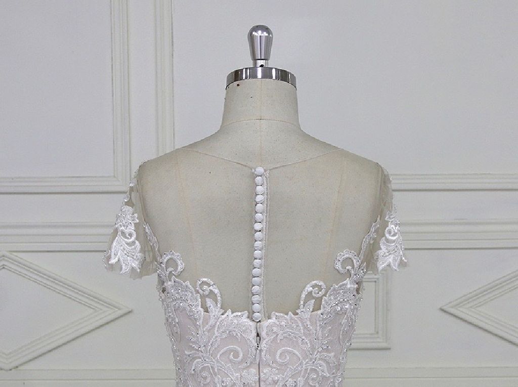 Tonya’s A Line Lace Cap Sleeve Wedding Gown