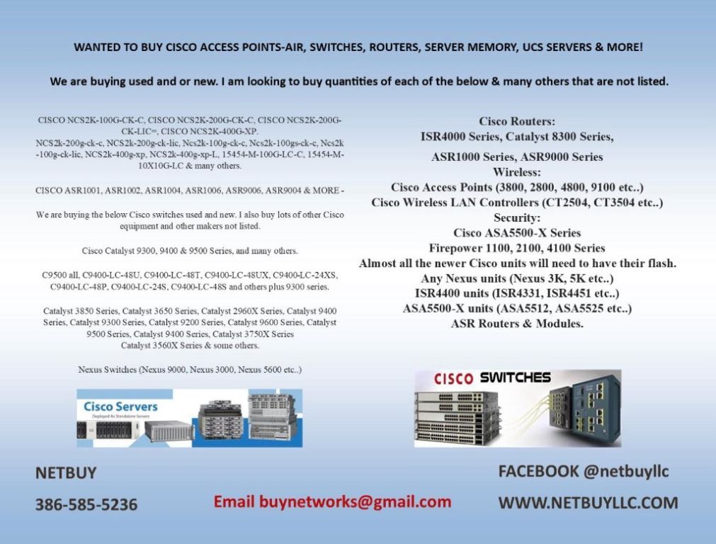 We need products! We are Buying Computer Networking, Datacom, Datacenter, Telecom, Cisco, Nvidia, an