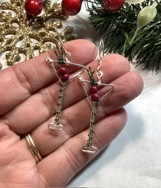 Cranberry Martini Christmas Earrings