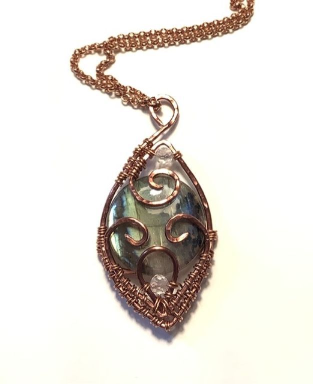 Copper Wire Wrapped Labradorite Pendant