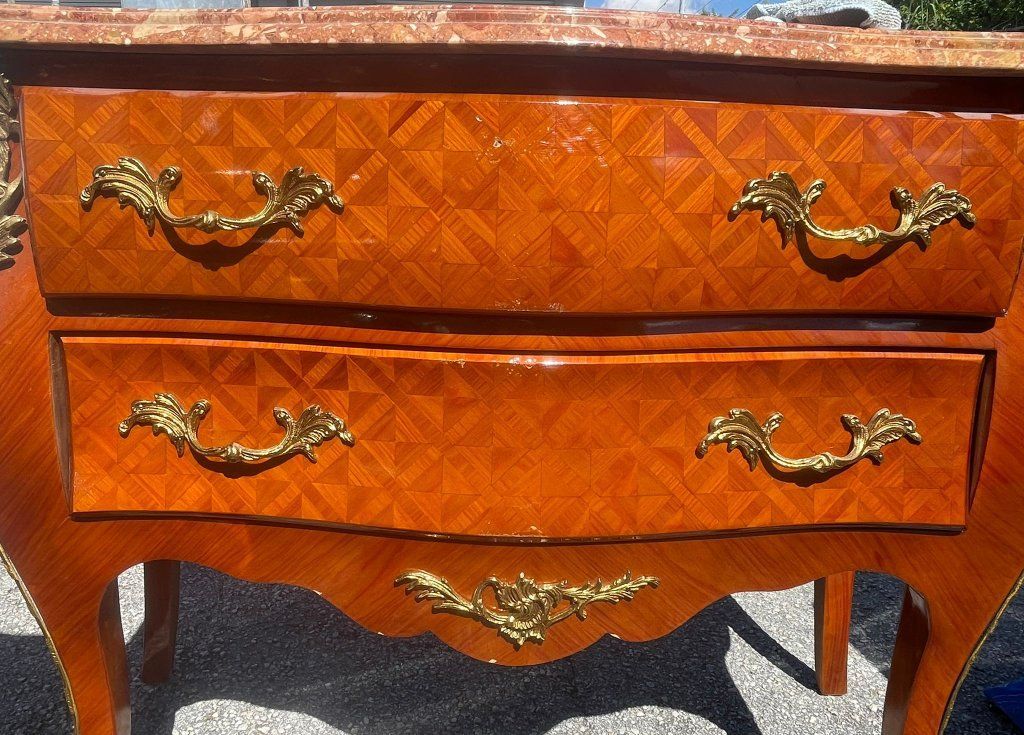 Set of 2 FRENCH Louis XV Style MARBLE Bronze Mounted COMMODE Chest Antique XV