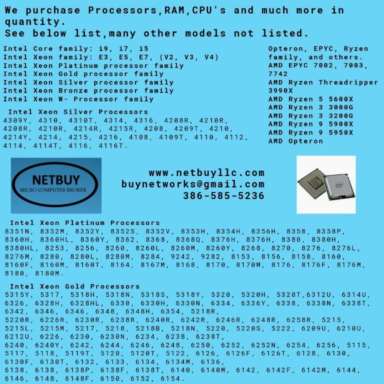 WE BUY USED & NEW COMPUTER SERVERS, NETWORKING, MEMORY-RAM, CPUs-PROCESSORS, DRIVES & STORAGE ARRAYS