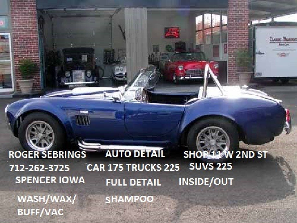 ROGER ELLIOTT SEBRINGS AUTO DETAILING 712-262-3725 SHOP 11 W 2ND ST SPENCER