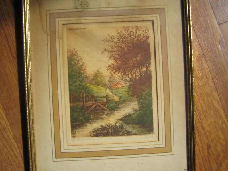 Vintage Paris Etching Society Framed Colored Etching Art SIGNED by