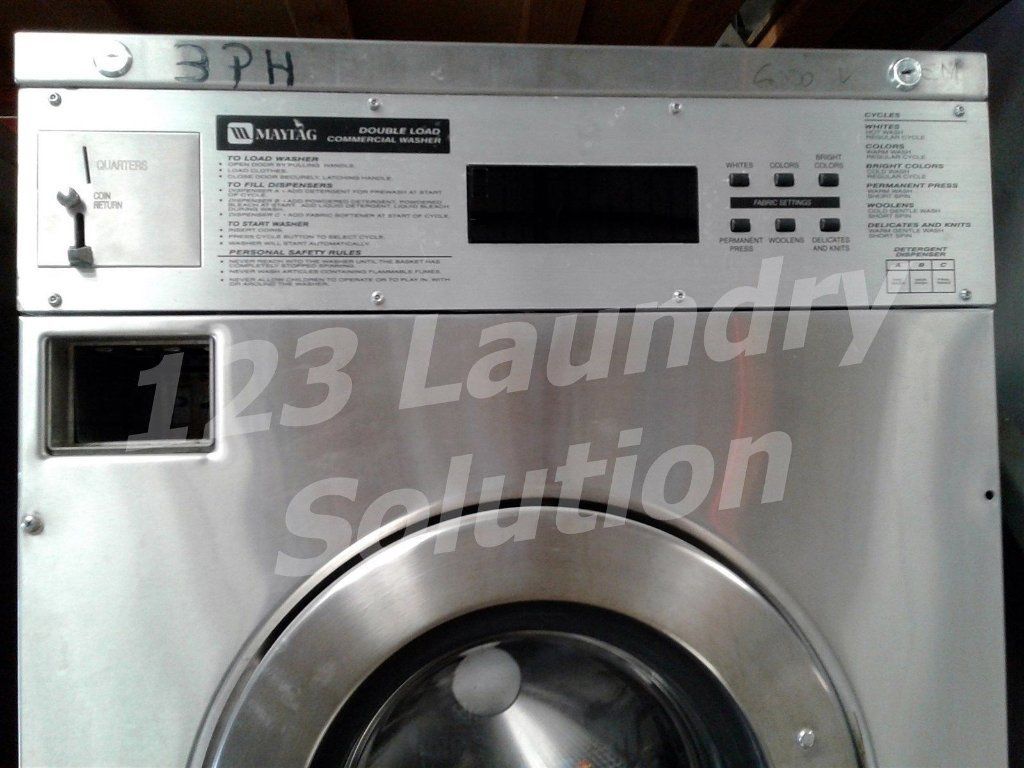 Good Condition Maytag Front Load Washer Coin Op 25LB MFR25PDAVS 3PH Stainless Steel Finish Used