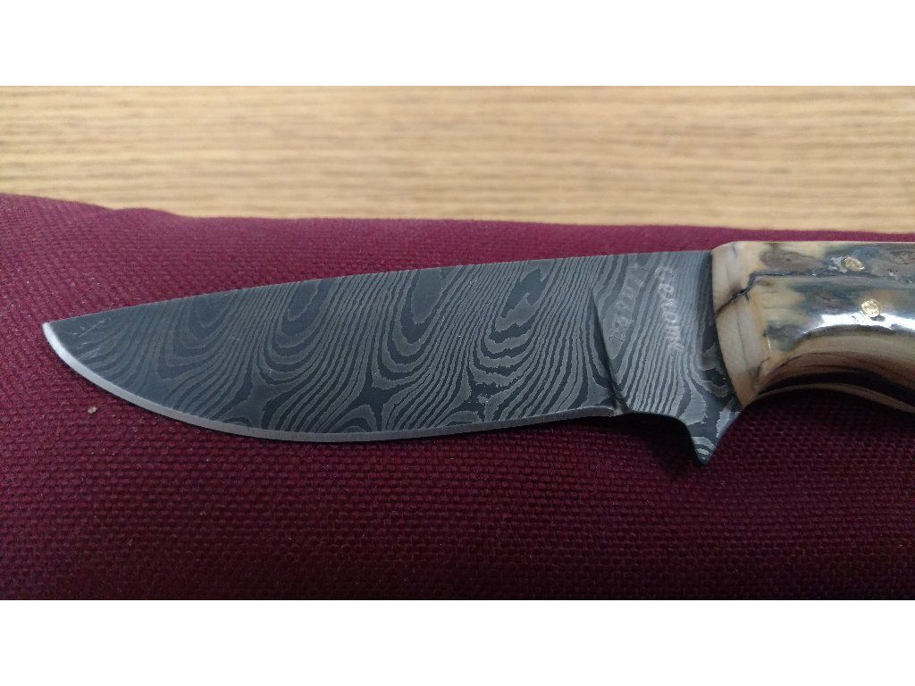 Fossil Ivory Handle Damascus Blade Knife