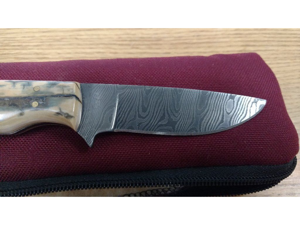 Fossil Ivory Handle Damascus Blade Knife