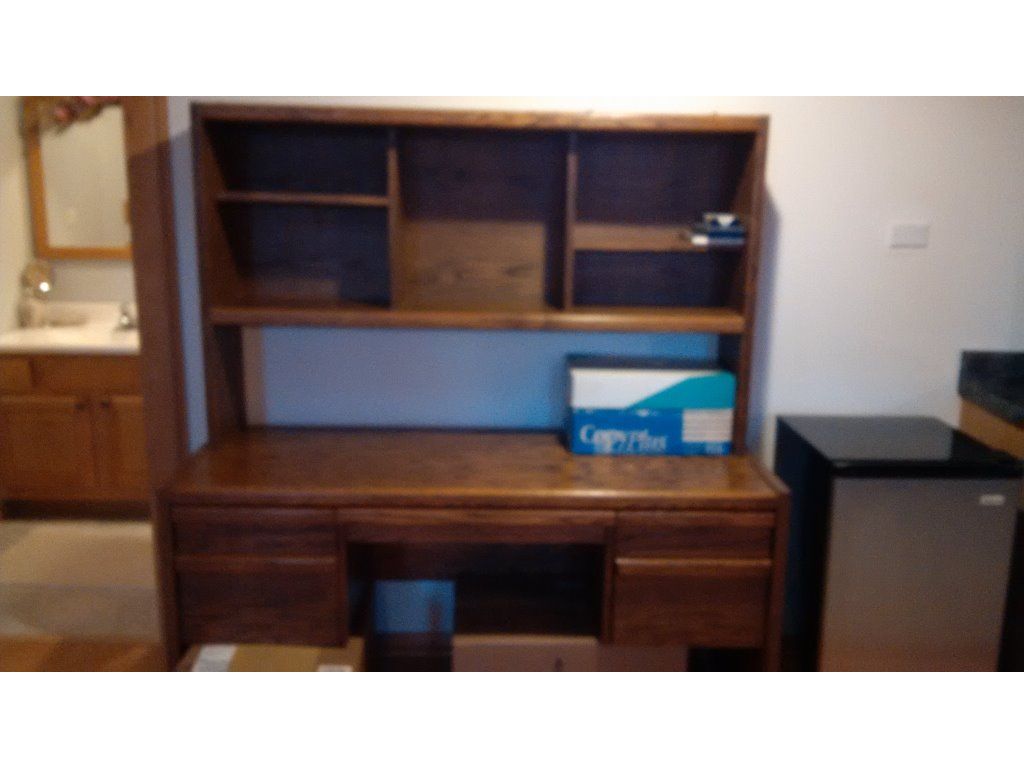 Wood desk and hutch