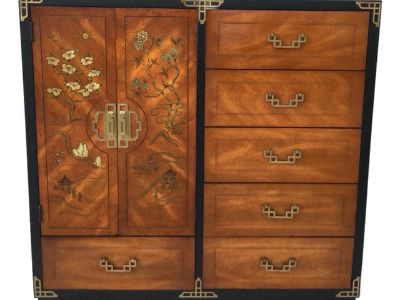 1970s Vintage Chinoiserie Cabinet - Hand-Painted Doors - Mid-Century Style by Bassett