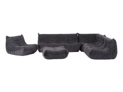 Original Vintage Ligne Roset Togo 5-Piece Modular Set in Graphite Gray Corduroy - Restored